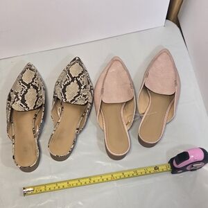 Express Women's Pointed Slip-On Mules in Pink and Snake Print